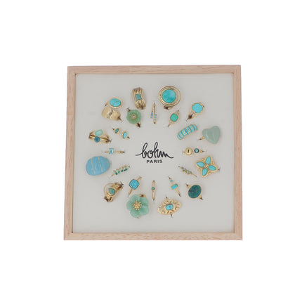 Kit de 24 bagues - doré turquoise - présentoir offert