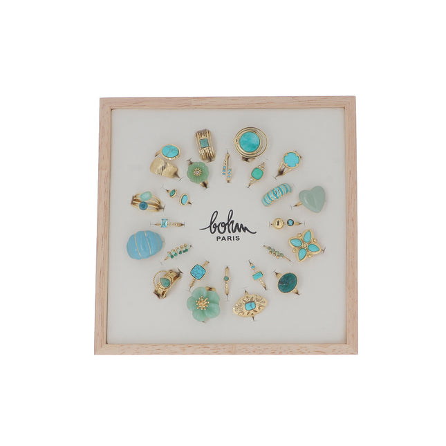 Kit de 24 bagues - doré turquoise - présentoir offert