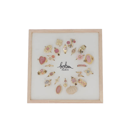 Kit de 24 bagues - doré rhodonite - présentoir offert
