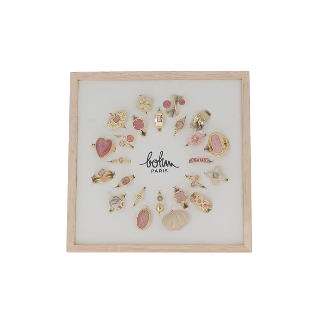 Kit de 24 bagues - doré rhodonite - présentoir offert