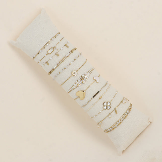 Kit de 13 bracelets - doré blanc - prix moyen de 5,30€/pc - présentoir offert