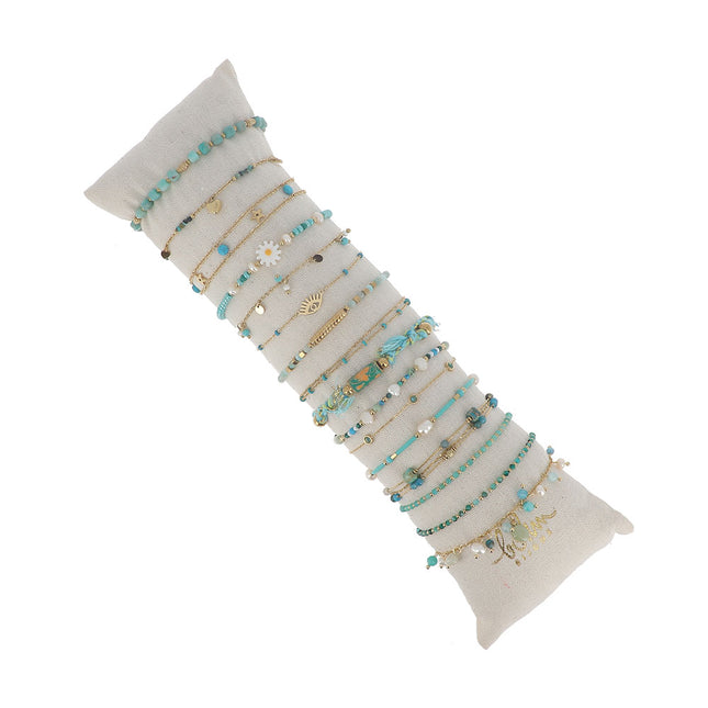 Kit de 16 bracelets - doré turquoise - prix moyen de 4,40€/pc