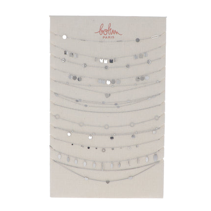 Kit de 24(12+12) colliers - rhodium - prix moyen de 6€/pc - Présentoir offert