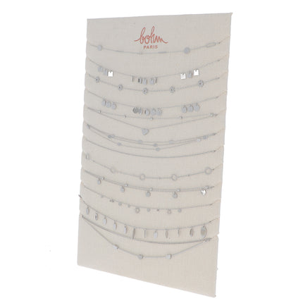 Kit de 24(12+12) colliers - rhodium - prix moyen de 6€/pc - Présentoir offert