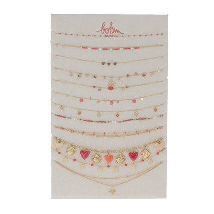 Kit de 24(12+12) colliers - doré rouge - prix moyen de 7,40€/pc - Présentoir offert