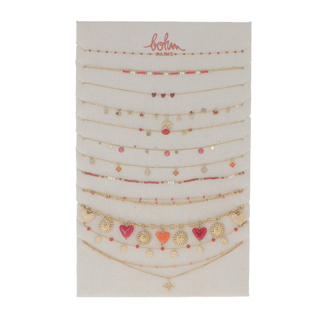 Kit de 24(12+12) colliers - doré rouge - prix moyen de 7,40€/pc - Présentoir offert