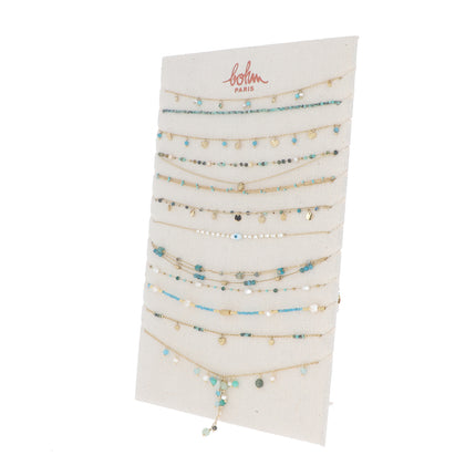 Kit de 24(12+12) colliers - doré turquoise - prix moyen de 8,40€/pc - Présentoir offert