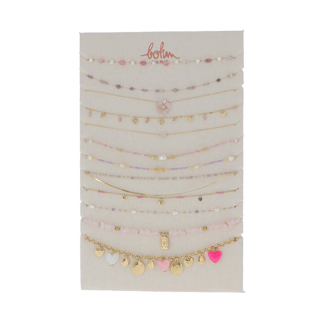 Kit de 24(12+12) colliers - doré rose - prix moyen de 8,40€/pc - Présentoir offert