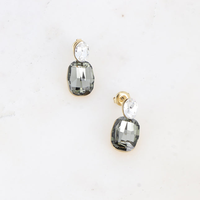 Boucles pendantes - 2 cristaux Swarovski® ovale et rectangle
