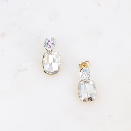 Boucles pendantes - 2 cristaux Swarovski® ovale et rectangle