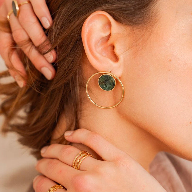 Boucles puces Maxine - cercle et pierre naturelle ronde
