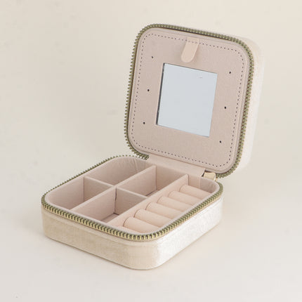 Boîte à bijoux carré en velours (avec miroir)