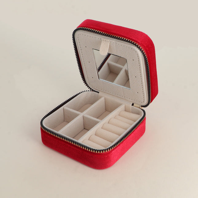 Boîte à bijoux carré en velours (avec miroir)