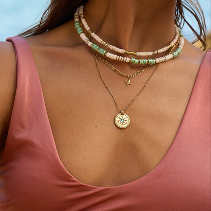 Collier Calandra multirangs - médaillon étoilé et zirconium