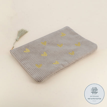 Trousse - Coeurs - velours côtelé - 20 x 14 cm