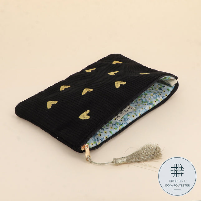 Trousse - Coeurs - velours côtelé - 20 x 14 cm