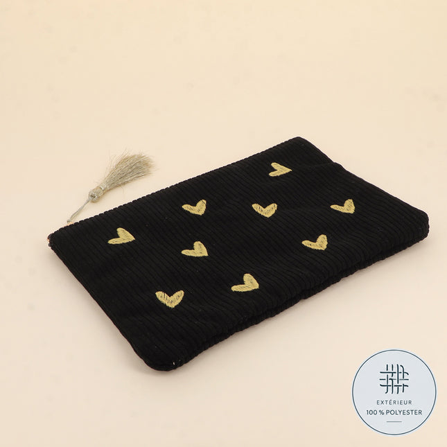 Trousse - Coeurs - velours côtelé - 20 x 14 cm