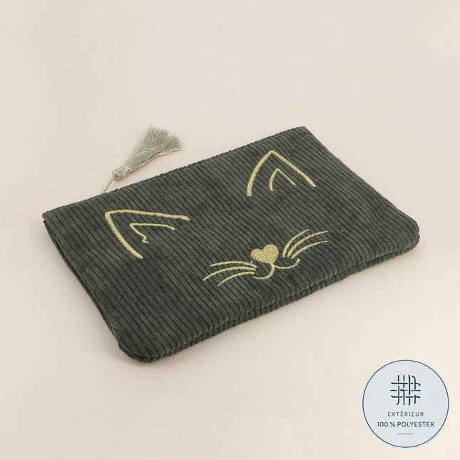 Pencil case - cat head - corduroy - 20 x 14 cm