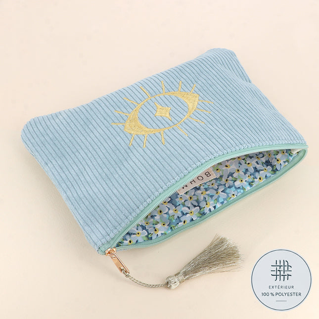 Trousse - oeil - velours côtelé - 20 x 14 cm