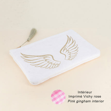 Cotton pencil case - glittery angel wings - 20 x 14 cm