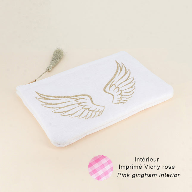 Trousse en coton - ailes d'ange pailletées - 20 x 14 cm