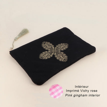 Trousse en coton - croix florale - 20 x 14 cm