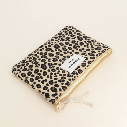 Trousse côtelée - AMOUR et coeur, motifs léopard imprimés