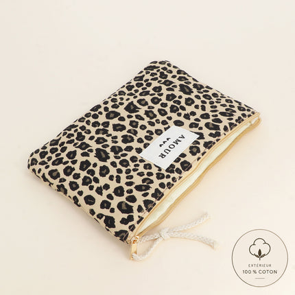 Ribbed pouch - LOVE and heart, leopard print pattern