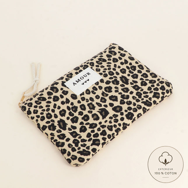 Trousse côtelée - AMOUR et coeur, motifs léopard imprimés