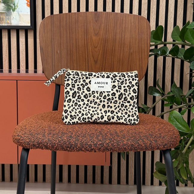 Trousse côtelée - AMOUR et coeur, motifs léopard imprimés