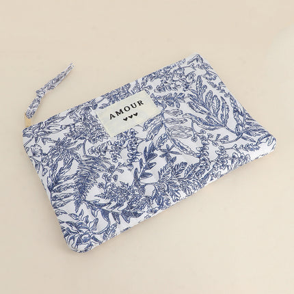 Trousse côtelée - AMOUR et coeur, motifs fleuris imprimés