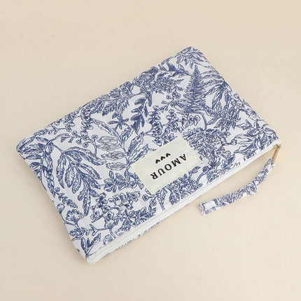 Trousse côtelée - AMOUR et coeur, motifs fleuris imprimés