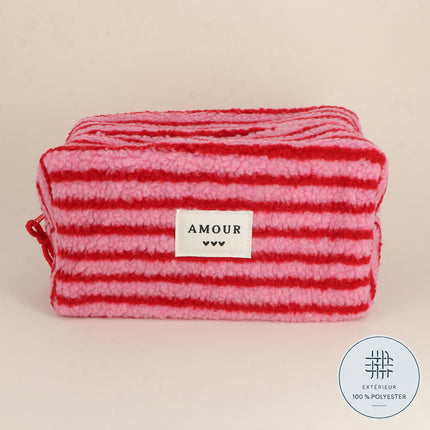 Grande trousse - effet moumoute, AMOUR et 3 coeurs - 23 x 14 x 12 cm