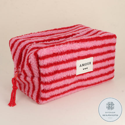 Grande trousse - effet moumoute, AMOUR et 3 coeurs - 23 x 14 x 12 cm