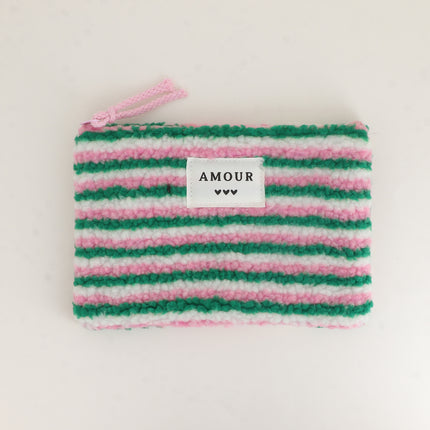 Trousse - effet moumoute, AMOUR et 3 coeurs - 20 x 14 cm