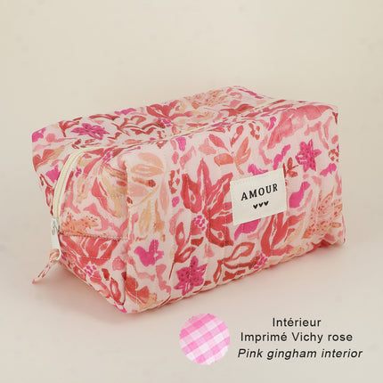 Grande trousse - AMOUR, 3 coeurs, motifs - 23 x 12 cm