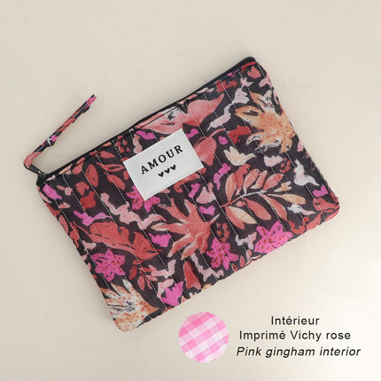 Trousse - AMOUR, 3 coeurs, motifs - 20 x 14 cm