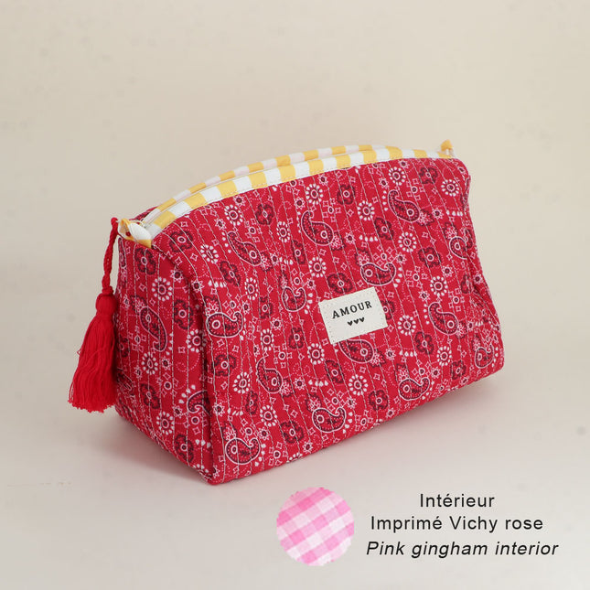 Grande trousse - jolis motifs et AMOUR avec 3 coeurs, 100% polyester, 20 x 11 x 11,5 cm