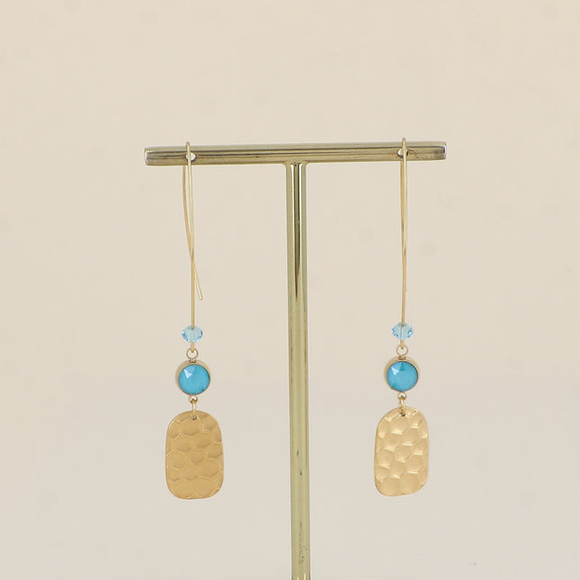 Boucles à crochet - pampille aspect nid d'abeille, ornées de cristaux de Swarovski® SS29 et cristal toupie