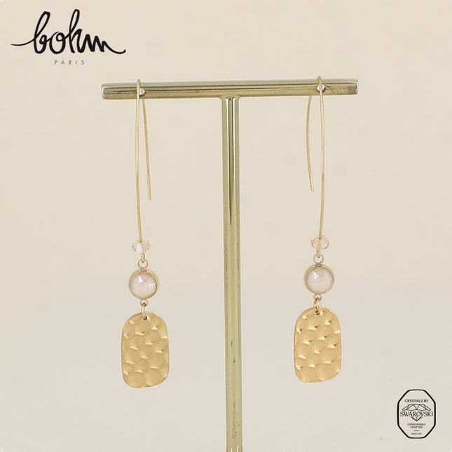 Boucles à crochet - pampille aspect nid d'abeille, ornées de cristaux de Swarovski® SS29 et cristal toupie