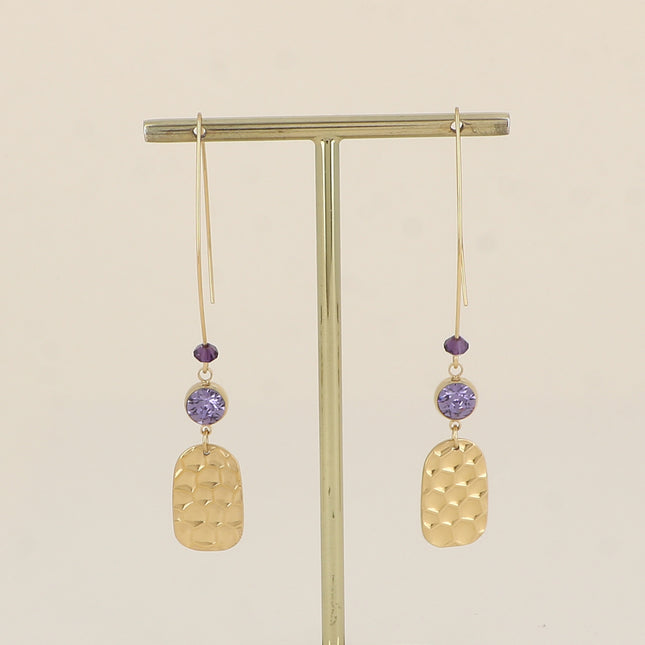 Boucles à crochet - pampille aspect nid d'abeille, ornées de cristaux de Swarovski® SS29 et cristal toupie