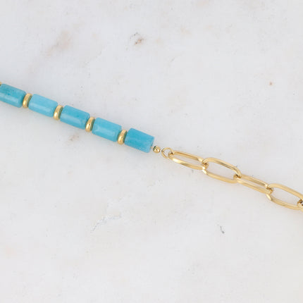 Bracelet maille et perlé en pierre naturelle
