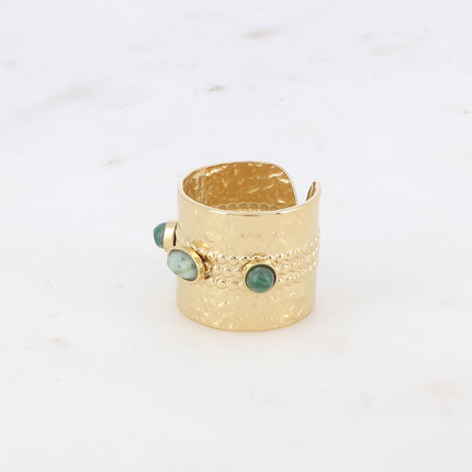 Bague large - martelé et 3 cabochons en pierre naturelle