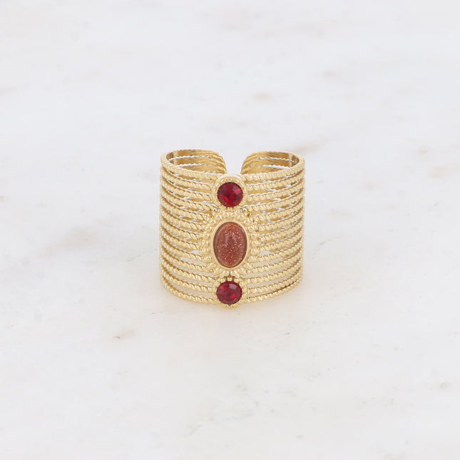Wide ring - openwork design and 3 natural stones