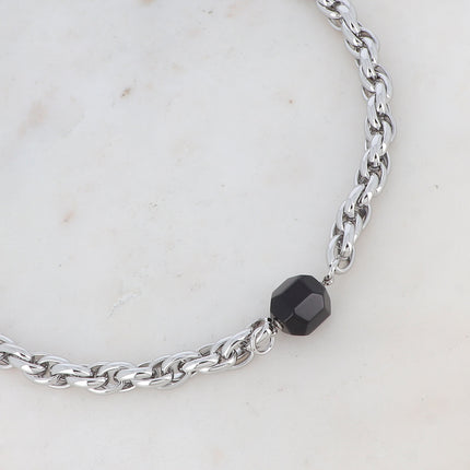 Collier Ava - UNISEX - maille torsadée et pierre naturelle