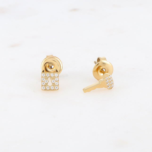 Boucles puces Stella - Cadenas et clef en zirconium