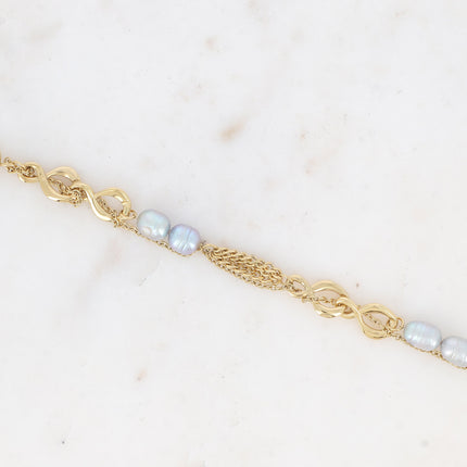 Bracelet Gladys - UNISEX - mailles gourmettes et forçat, anneaux 8 et perles d'eau douce