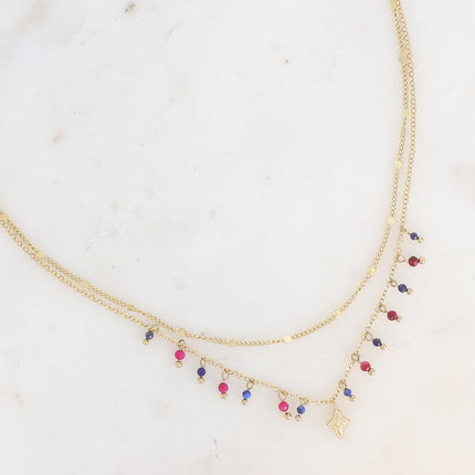 Collier 2 rangs Taïla - pierres naturelles et croix étoile