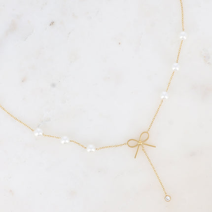 Collier en Y - perles d'eau douce et noeud