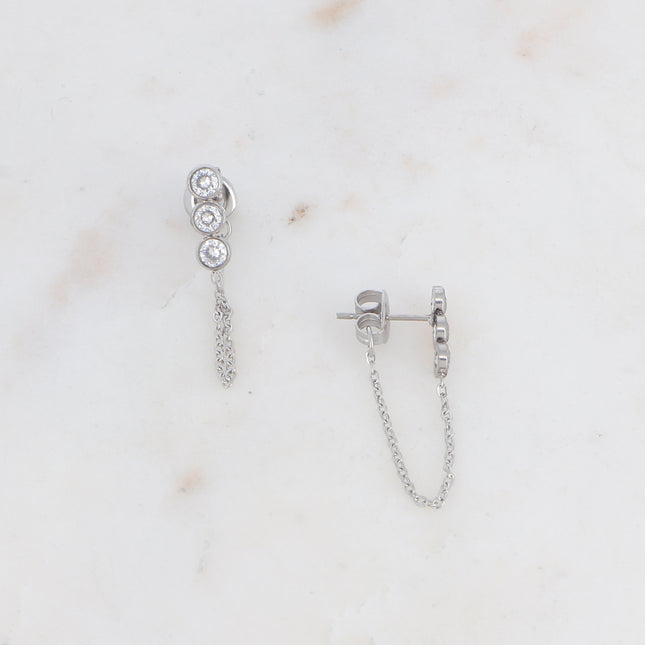 Boucles puces Mizan - 3 zircones et chaîne